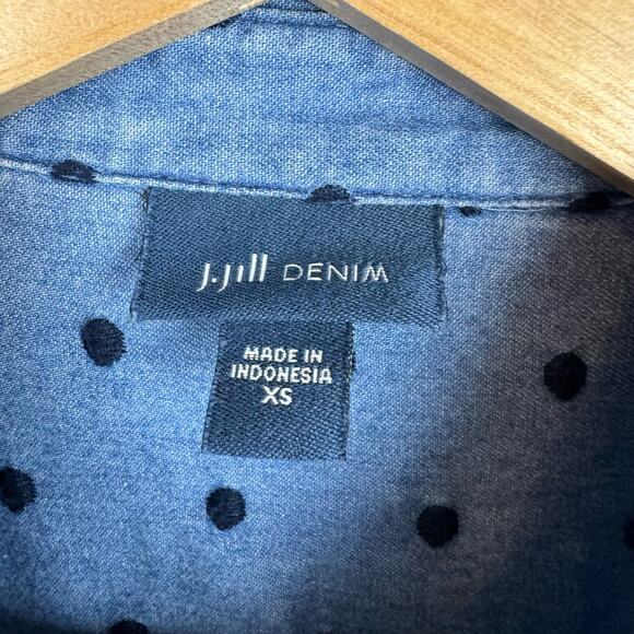 J Jill Denim Womens Button Up Shirt in Westerly Wash/Navy Blue Polka Dot Sz XS - Picture 11 of 16